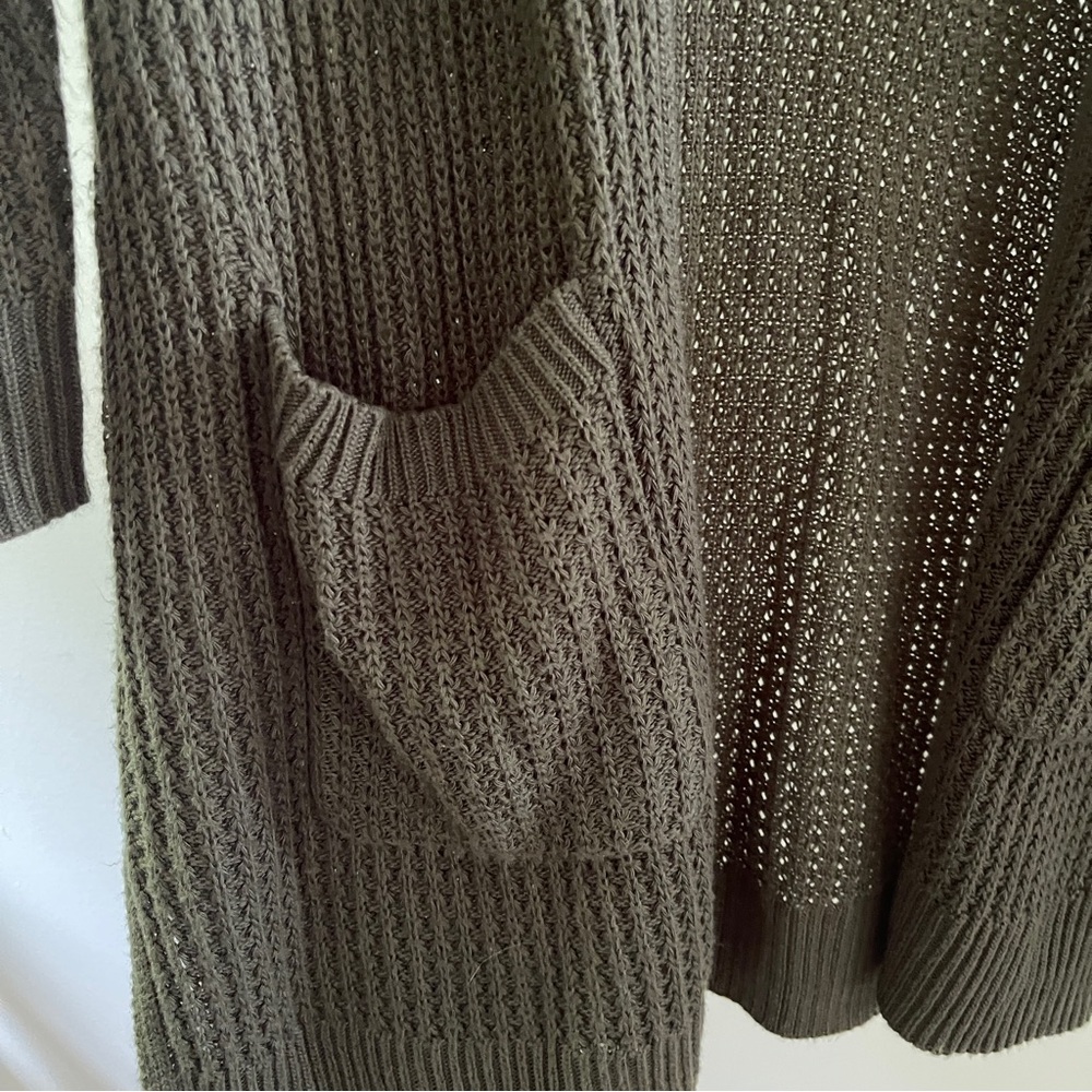 Market & Spruce Khaki Open Front Cardigan - Picture 3 of 5